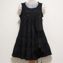 黒サテンリボン使いローンチュニックブラウス