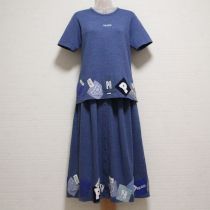 ブルーパッチワークカットソー上下セット