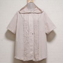 ベージュ系チェックフード付きブラウス【L】