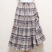 ブルー×ベージュチェックたくし上げレイヤー風スカート