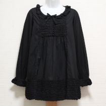 黒ピコフリル使いローンチュニックブラウス
