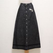 黒カモミール刺繍レース使いデニムスカート【L】