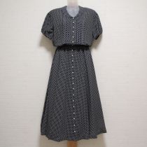 紺ドットパールボタンポリワンピース