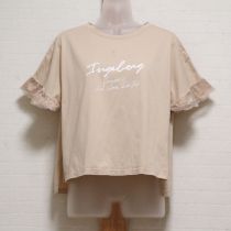ベージュラッセルレース使いロゴTシャツ【4(11号)】
