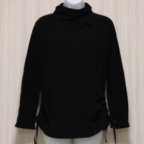 黒リボン付きパイルハイネックカットソー