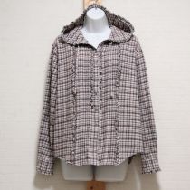 黒系チェックフード付きネルブラウス【M】
