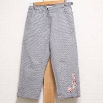 紺チェックイングリッシュローズ刺繍パンツ【L】