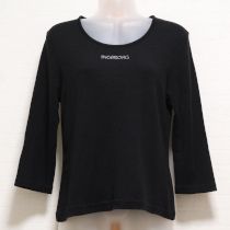 黒ラインストーンロゴ七分袖Tシャツ【L】