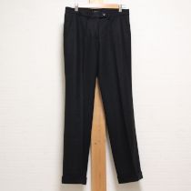黒カシミヤブレンドウール裾ダブルパンツ【L】