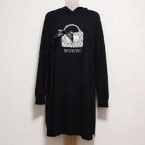 黒バッグアップリケフード付きニットチュニック【4(11号)】