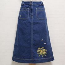 ブルーたんぽぽ刺繍デニムスカート【3(M)】