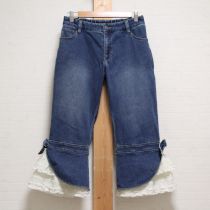 ブルー裾ローンフリルリボン付きクロックドパンツ【4(L)】