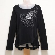 黒フラワー刺繍シフォンフリルカットソー【4(11号)】