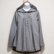 黒ギンガムフード付きチュニックブラウス