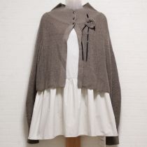 グレージュブラウス&ニットボレロコサージュ付き