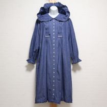 ブルーロゴ刺繍フード付きワンピース
