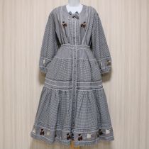 黒×白ギンガムピクニックくま刺繍ブラウス&吊スカート