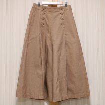 ベージュフロントボタンアクセントワイドリネンパンツ【4(11号)】