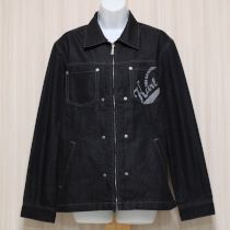 黒ロゴ入りジップアップデニムジャケット【M】