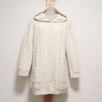 生成ボア付きケーブル編みカーディガン