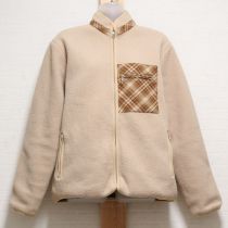 ベージュチェック使いフリースジャケット【L】