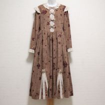 田園詩◇ピンクブラウン薔薇ブーケptベロアワンピース【M】