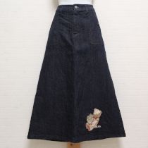 紺ブーケくま刺繍デニムスカート【L】