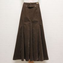 茶コーデュロイバックフレアスカート【L】