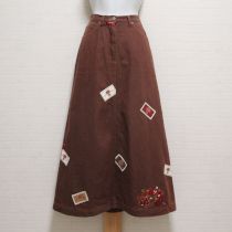 茶かご苺刺繍デニムスカート【L】