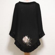 黒フェイバリットブーケ刺繍ニットストール