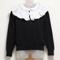黒ローン襟ニットカーディガン