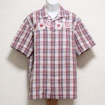 白×赤系チェックシガレットワッペンシャツ
