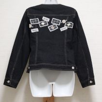 黒ネーム使いノーカラーデニムジャケット【4(L)】