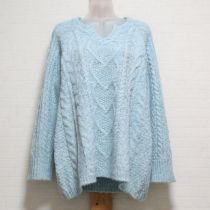 サックスケーブル編みニットチュニック