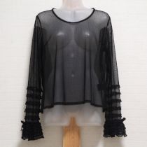 黒袖フリルドットチュールブラウス