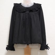 黒ピコフリルローン後ろ開きブラウス