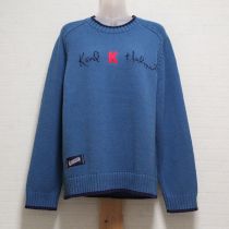 ブルーロゴ刺繍配色コットンセーター