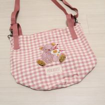 ピンクギンガムくま刺繍2WAYバケツバッグ