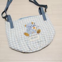 ブルーギンガムくま刺繍2WAYバケツバッグ