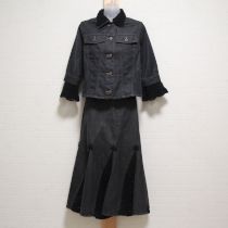 黒クロッシェ使いデニムジャケット&スカート