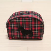 赤×グリーンテリア刺繍ポーチ