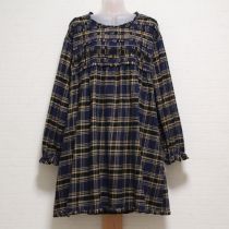 紺系オーガニックビエラチェックチュニックブラウス