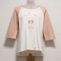 ピンク×オフ白ホワイトラビット長Tシャツ