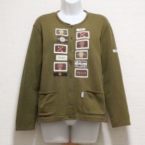 カーキネーム使いスウェットカーディガン【L】