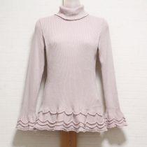 ピンク波型編みタートルセーター【L】