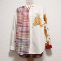 赤系アンティークくまpt×チェックパッチワークシャツ