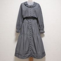 紺ドットリボン付きワンピース【M】