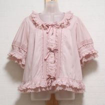 ピンクチュールレースフリルローンブラウス