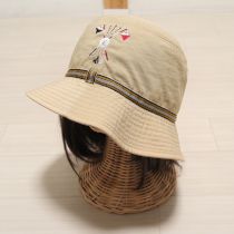 ベージュゴルフ刺繍ナイロンバケットハット
