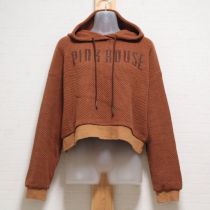 茶フード付きロゴ刺繍コットンセーター